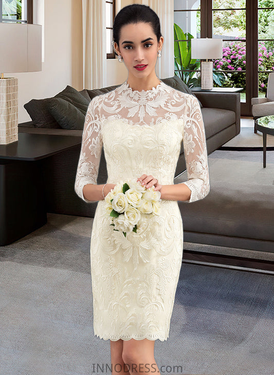 Amari Sheath/Column High Neck Knee-Length Lace Wedding Dress DPP0013781