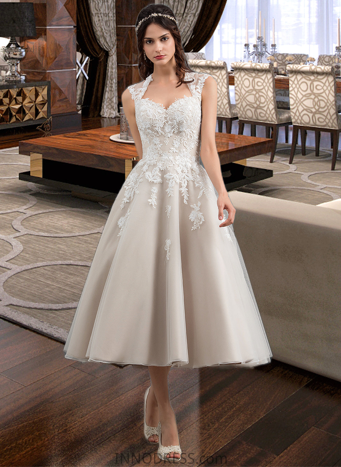 Isabelle Ball-Gown/Princess Sweetheart Tea-Length Tulle Wedding Dress With Sequins DPP0013791