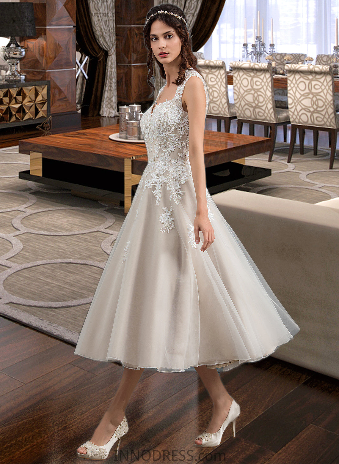 Isabelle Ball-Gown/Princess Sweetheart Tea-Length Tulle Wedding Dress With Sequins DPP0013791