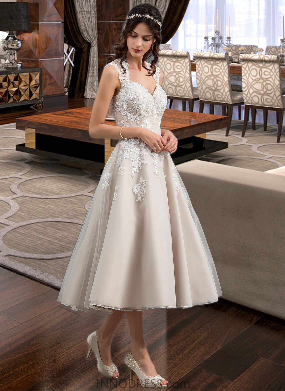 Isabelle Ball-Gown/Princess Sweetheart Tea-Length Tulle Wedding Dress With Sequins DPP0013791