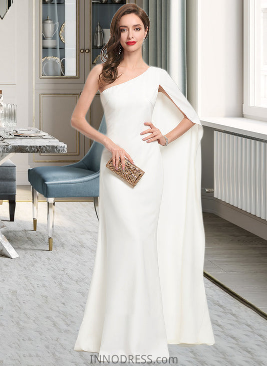 Christine Sheath/Column One-Shoulder Floor-Length Stretch Crepe Wedding Dress DPP0013801