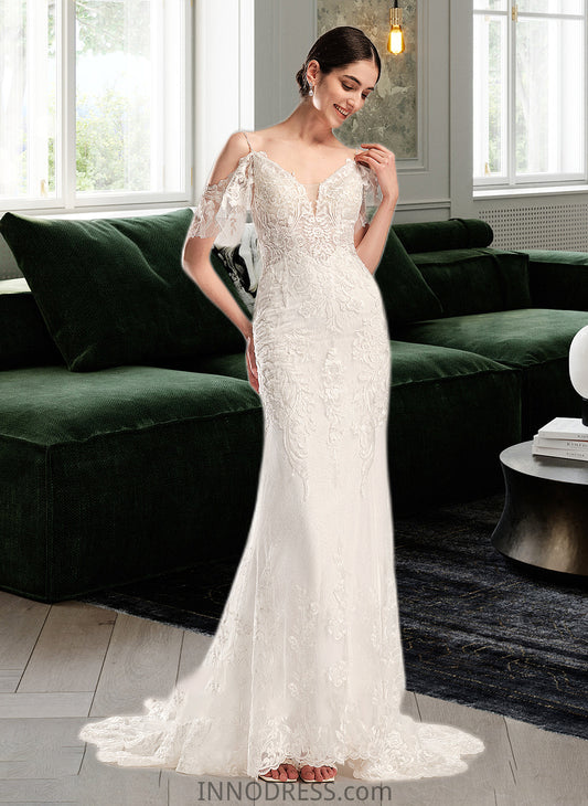 Damaris Trumpet/Mermaid V-neck Chapel Train Wedding Dress With Beading Sequins DPP0013802