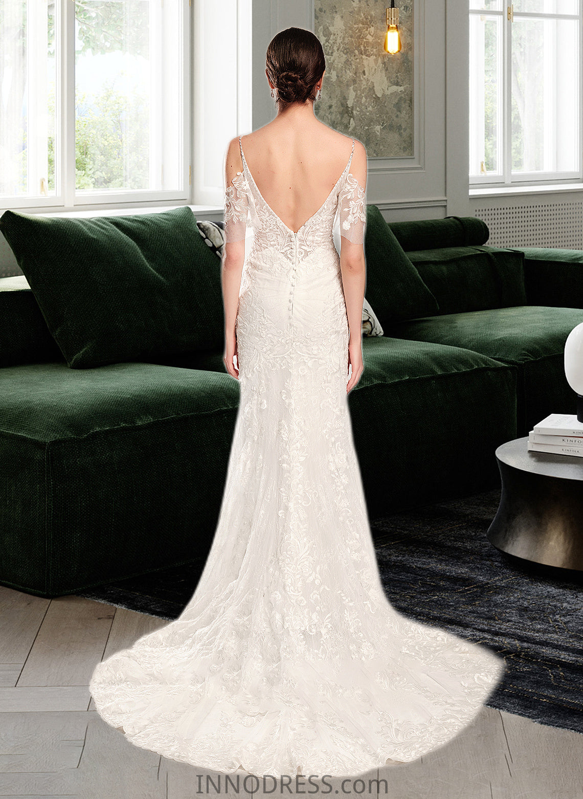 Damaris Trumpet/Mermaid V-neck Chapel Train Wedding Dress With Beading Sequins DPP0013802