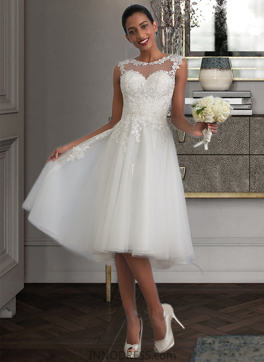 Amari A-Line Illusion Asymmetrical Tulle Wedding Dress With Ruffle DPP0013808