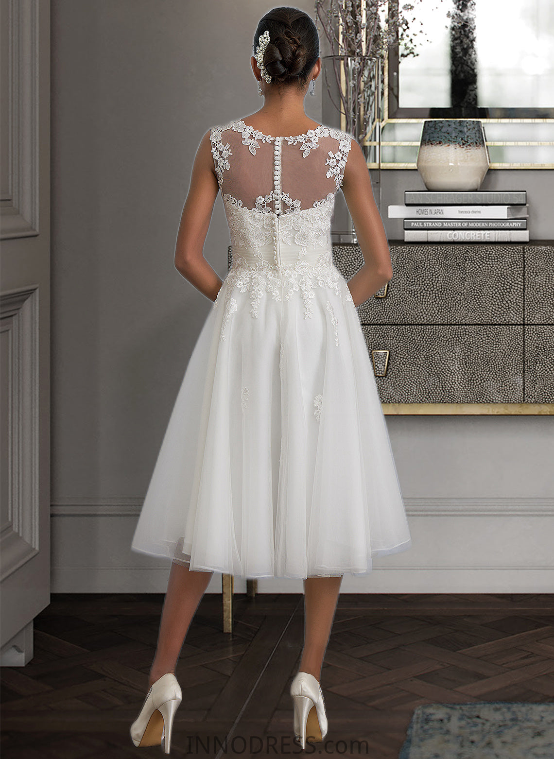 Amari A-Line Illusion Asymmetrical Tulle Wedding Dress With Ruffle DPP0013808