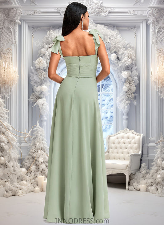 Macy A-line Cowl Floor-Length Chiffon Bridesmaid Dress With Bow DPP0025738