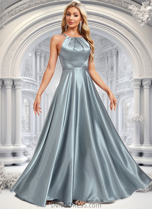 Emma A-line Halter Floor-Length Stretch Satin Bridesmaid Dress DPP0025783