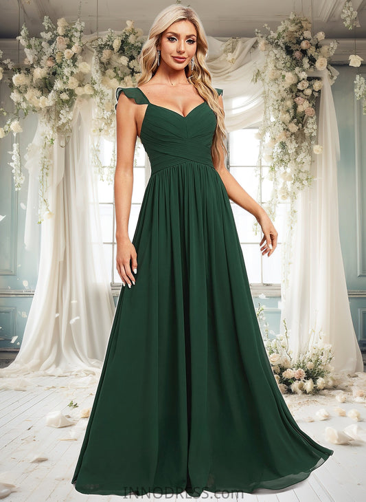 Prudence A-line V-Neck Floor-Length Chiffon Bridesmaid Dress With Ruffle DPP0025811