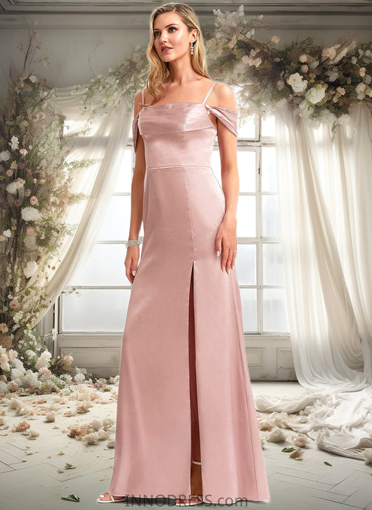 Nellie A-line Cold Shoulder Floor-Length Stretch Satin Bridesmaid Dress DPP0025747