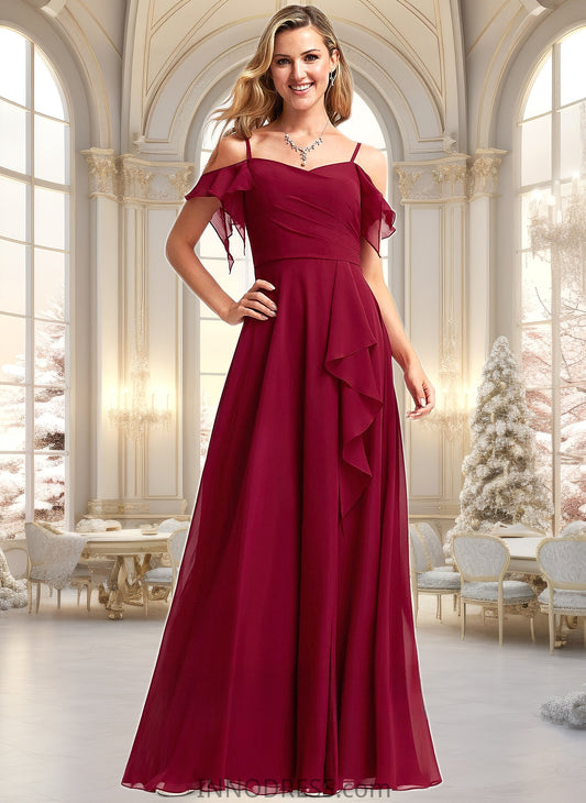 Jaida A-line Cold Shoulder Floor-Length Chiffon Bridesmaid Dress With Ruffle DPP0025755