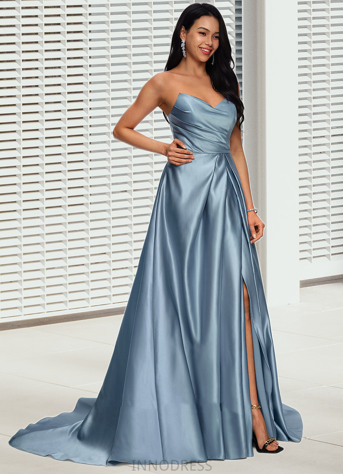 Lexie Ball-Gown/Princess V-Neck Sweep Train Satin Prom Dresses DPP0022191