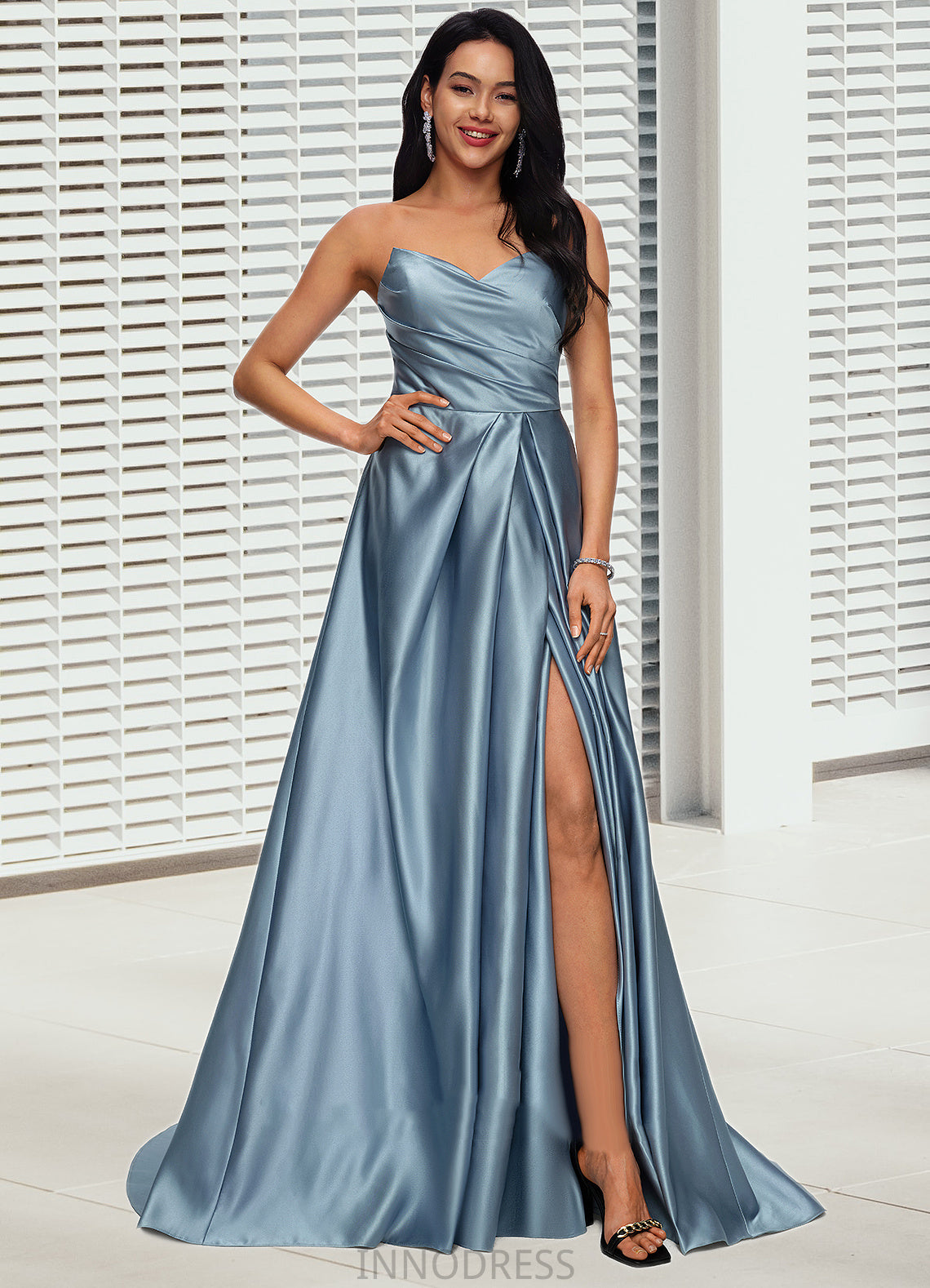 Lexie Ball-Gown/Princess V-Neck Sweep Train Satin Prom Dresses DPP0022191