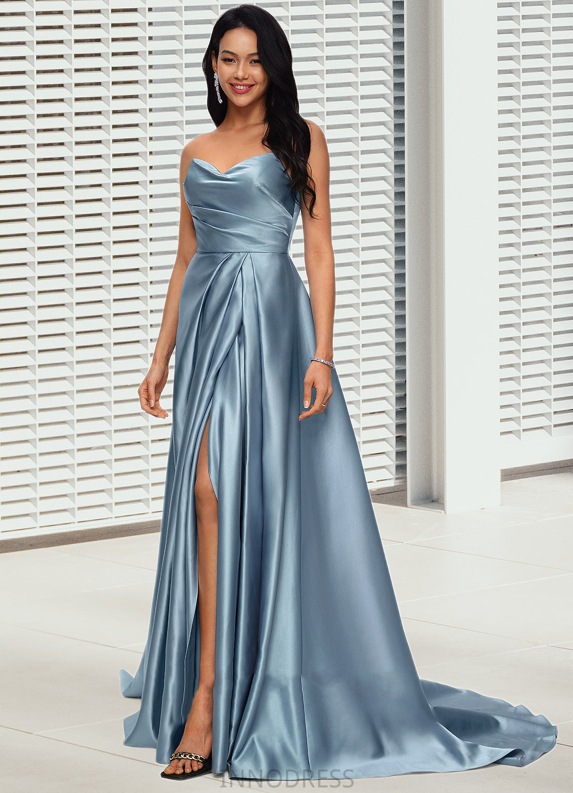 Lexie Ball-Gown/Princess V-Neck Sweep Train Satin Prom Dresses DPP0022191