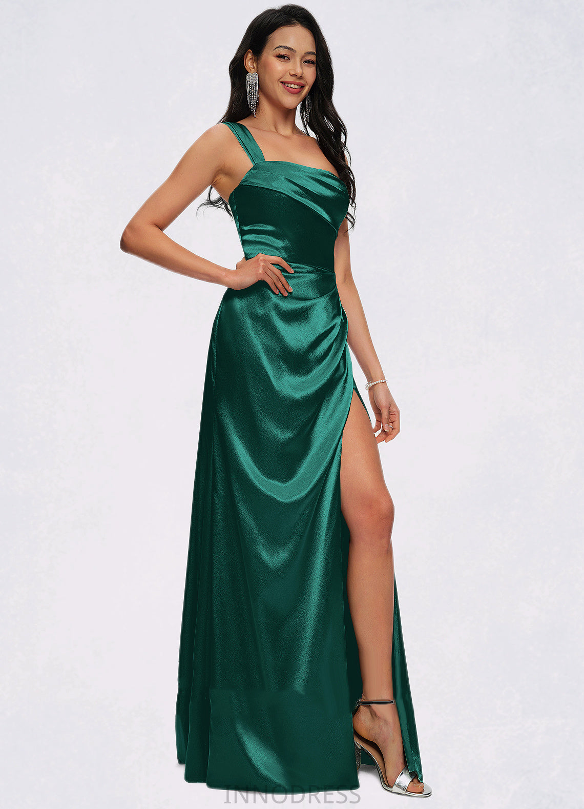 Jaqueline Sheath/Column Asymmetrical Floor-Length Stretch Satin Prom Dresses DPP0022193