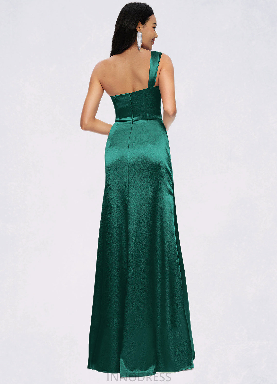 Jaqueline Sheath/Column Asymmetrical Floor-Length Stretch Satin Prom Dresses DPP0022193