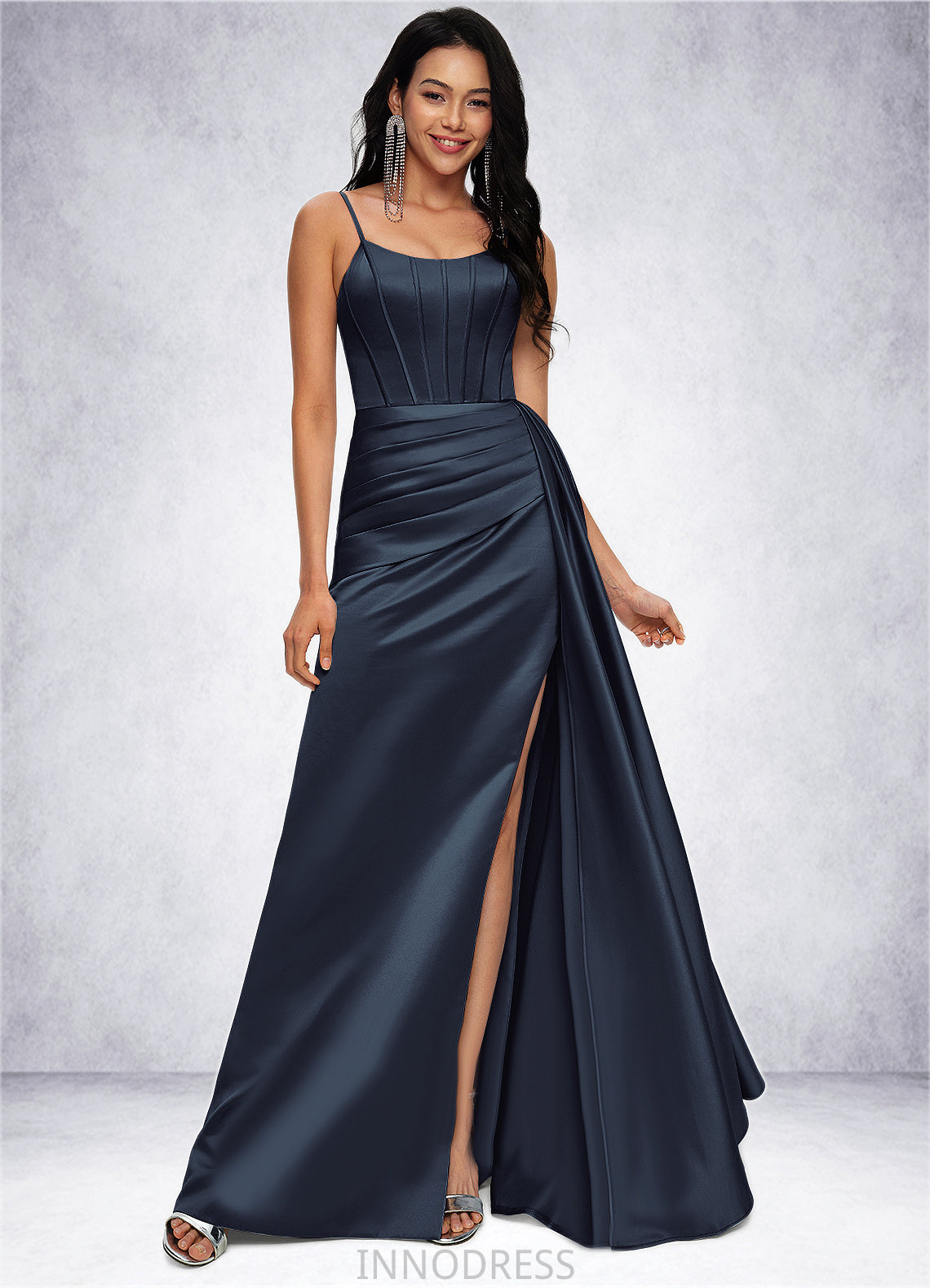 Bianca Sheath/Column Scoop Floor-Length Satin Prom Dresses DPP0022196