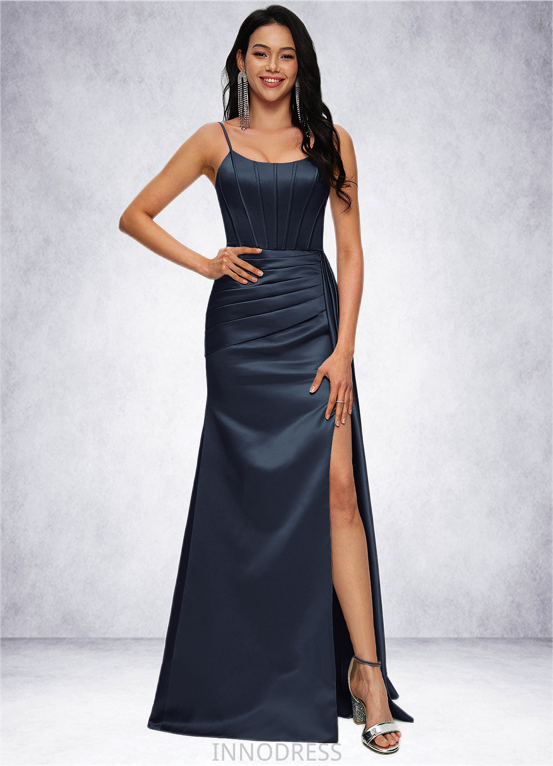 Bianca Sheath/Column Scoop Floor-Length Satin Prom Dresses DPP0022196