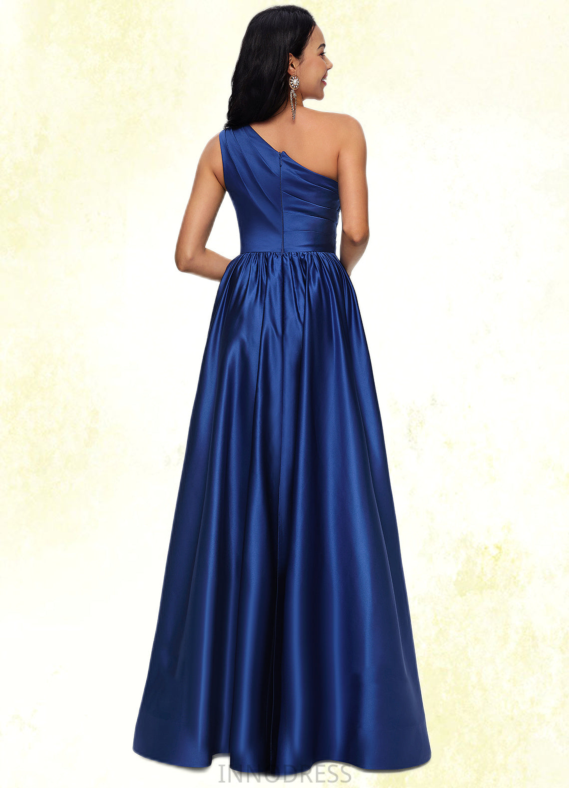 Madyson Ball-Gown/Princess One Shoulder Floor-Length Satin Prom Dresses DPP0022201