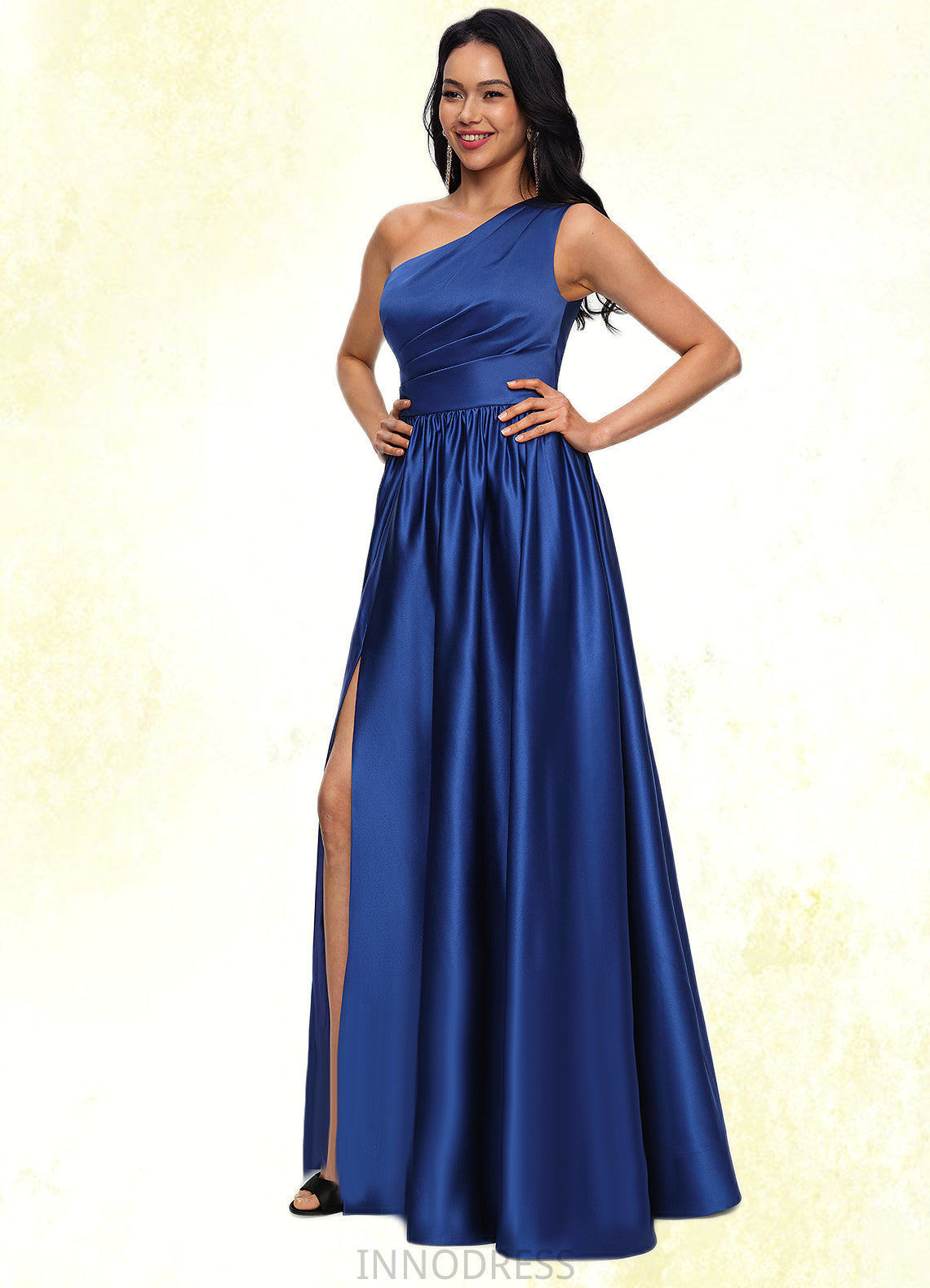 Madyson Ball-Gown/Princess One Shoulder Floor-Length Satin Prom Dresses DPP0022201