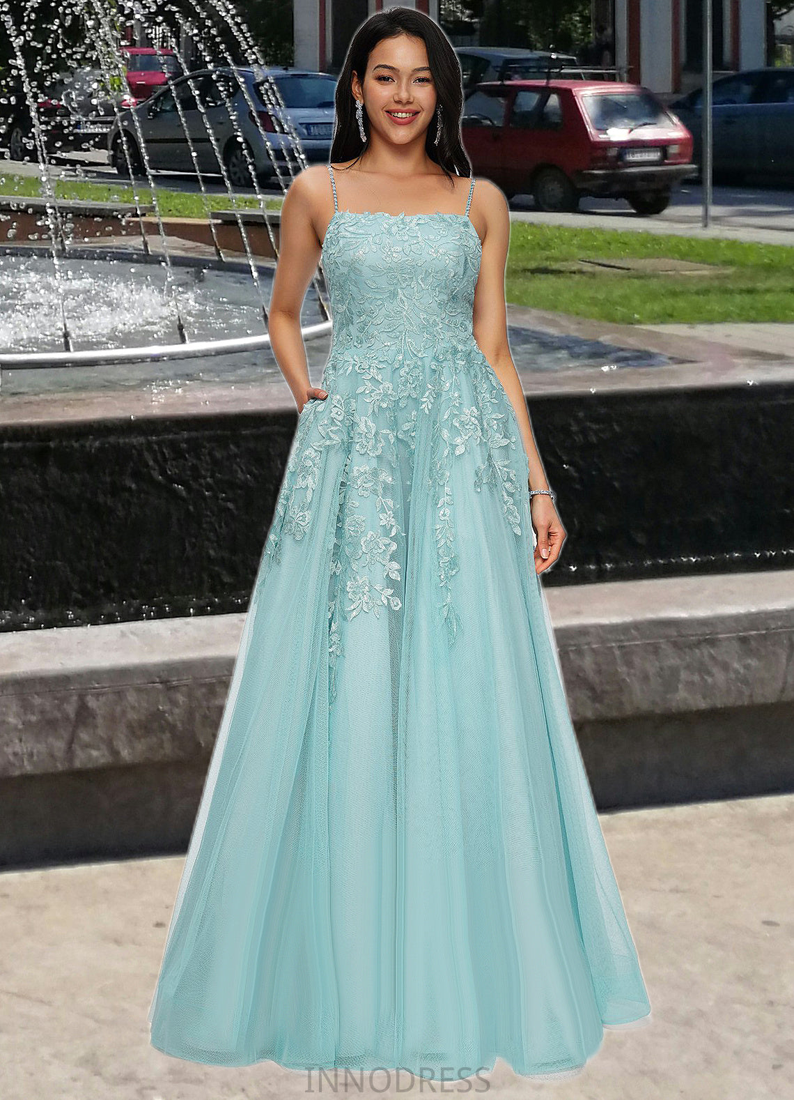 Sheila Ball-Gown/Princess Straight Floor-Length Tulle Prom Dresses With Appliques Lace Sequins DPP0022206