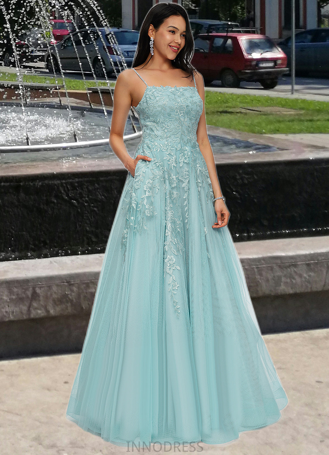 Sheila Ball-Gown/Princess Straight Floor-Length Tulle Prom Dresses With Appliques Lace Sequins DPP0022206