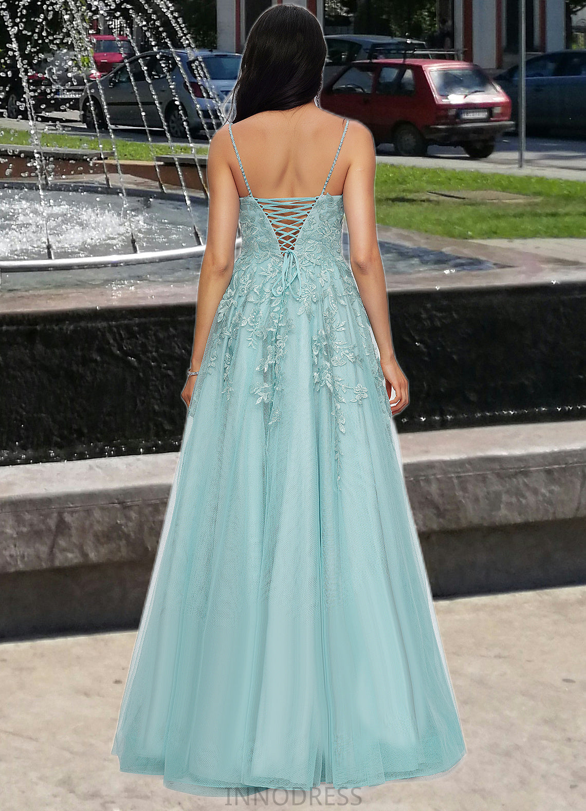 Sheila Ball-Gown/Princess Straight Floor-Length Tulle Prom Dresses With Appliques Lace Sequins DPP0022206