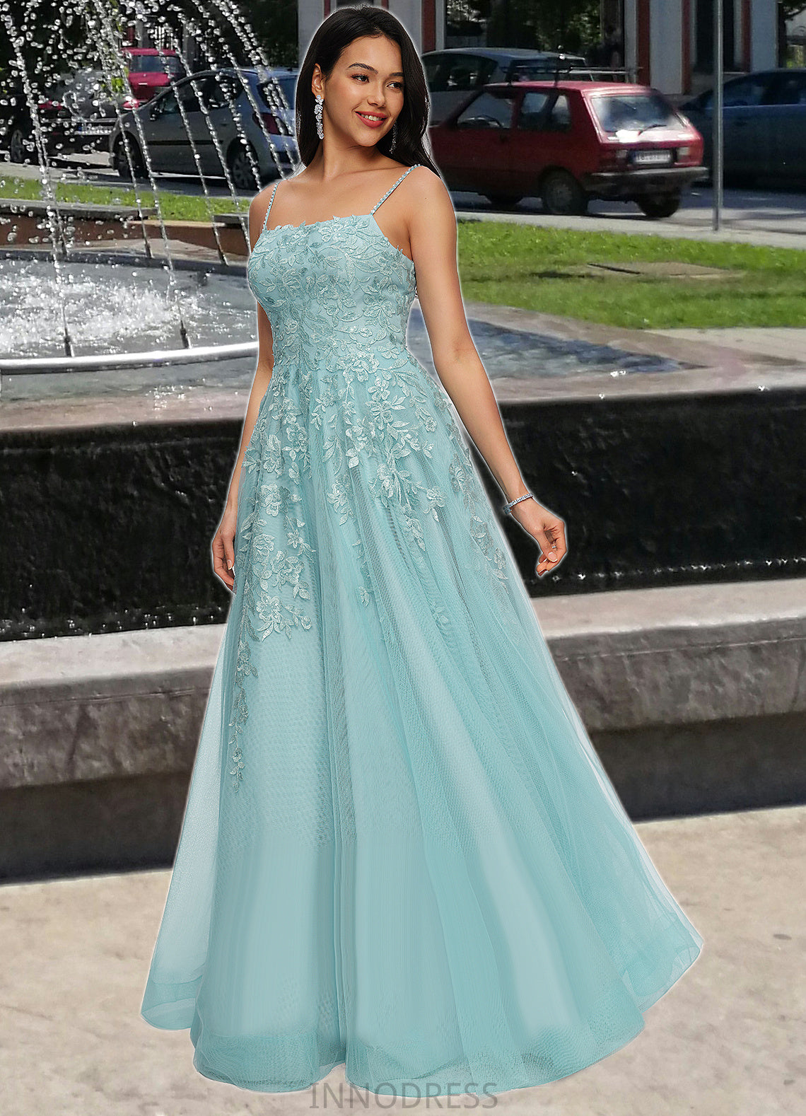 Sheila Ball-Gown/Princess Straight Floor-Length Tulle Prom Dresses With Appliques Lace Sequins DPP0022206