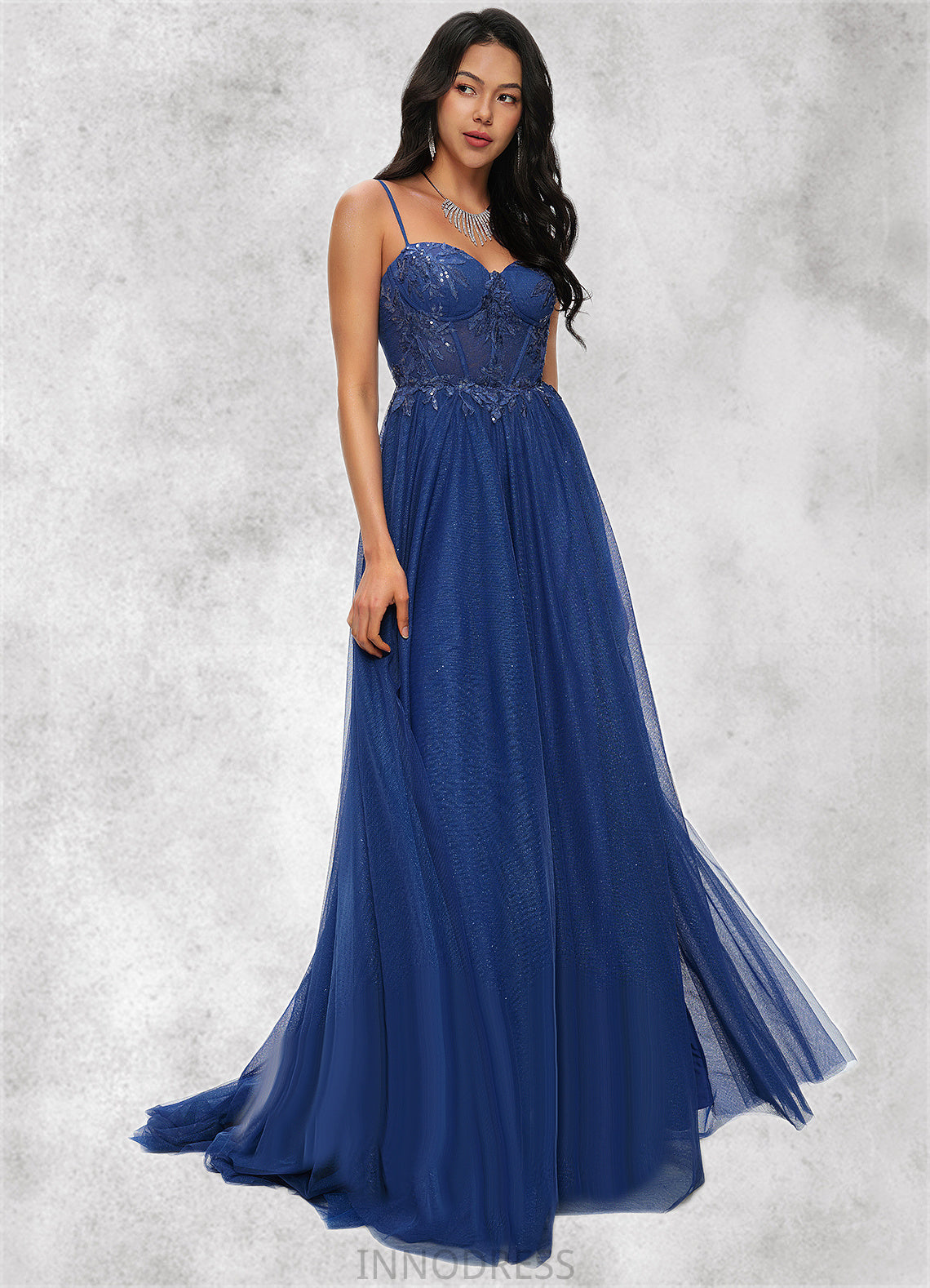 Quintina Ball-Gown/Princess Sweetheart Sweep Train Tulle Prom Dresses With Appliques Lace Sequins DPP0022210