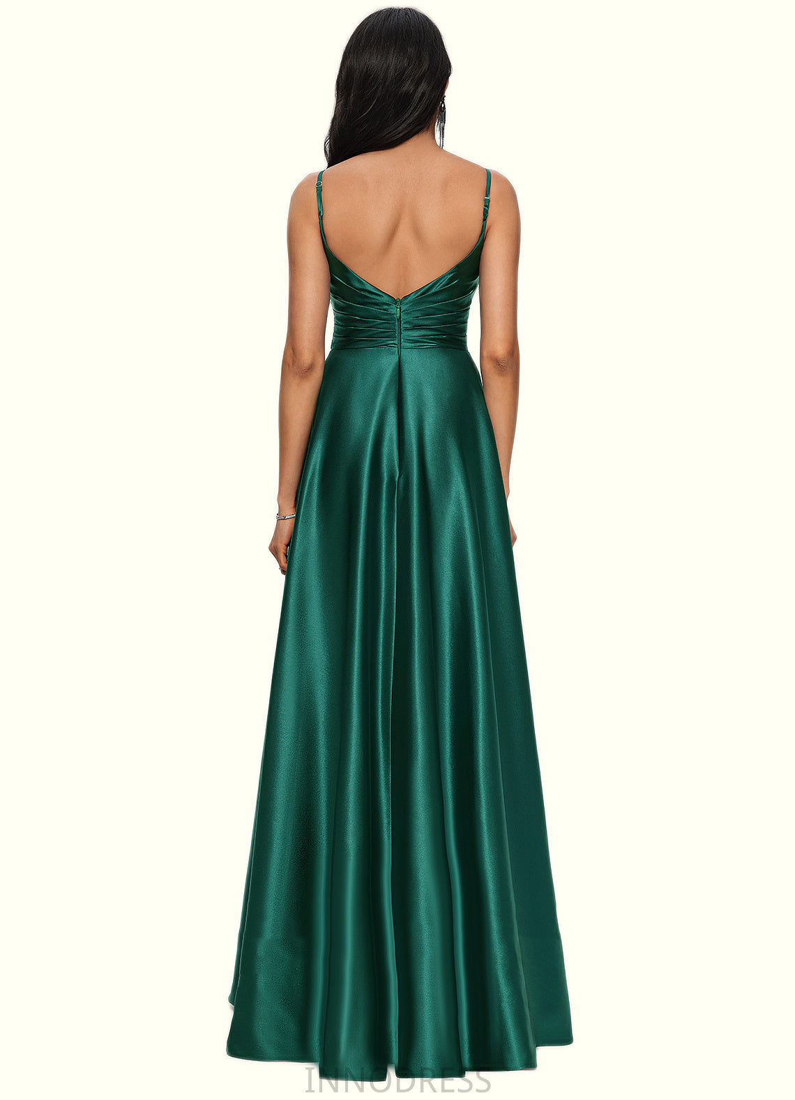 Madeleine A-line V-Neck Floor-Length Stretch Satin Prom Dresses DPP0022211