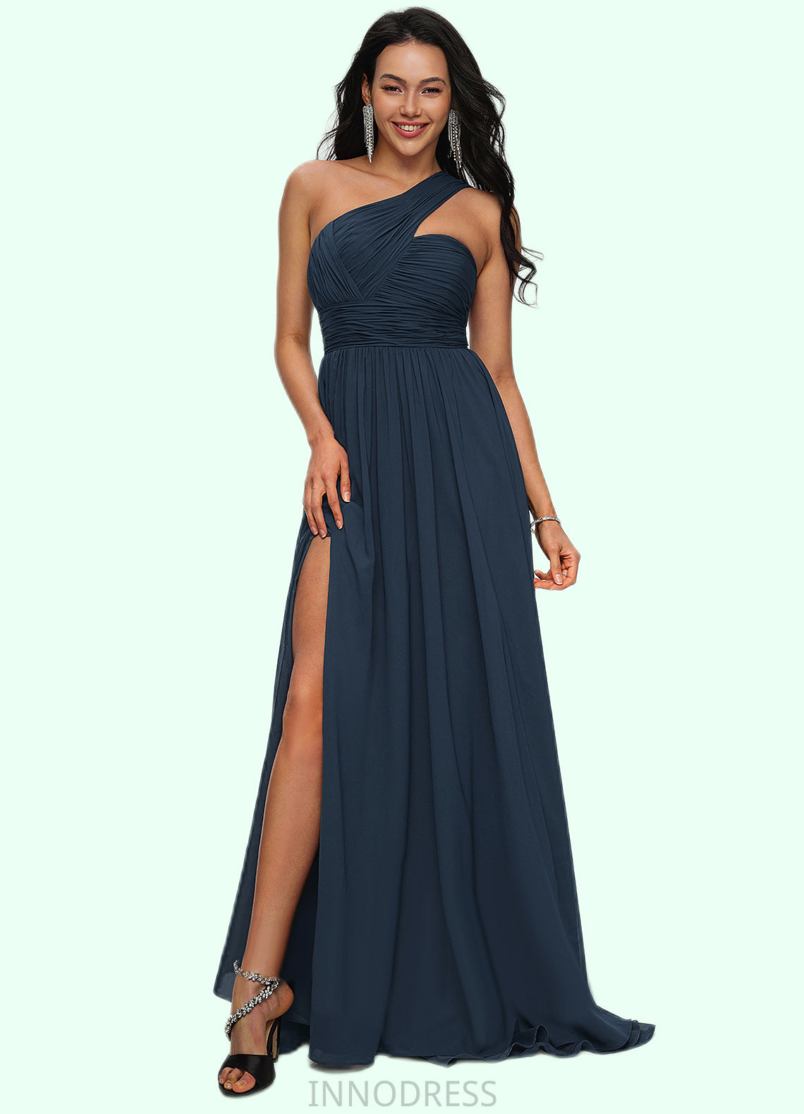 Ina A-line Asymmetrical Sweep Train Chiffon Prom Dresses With Pleated DPP0022212