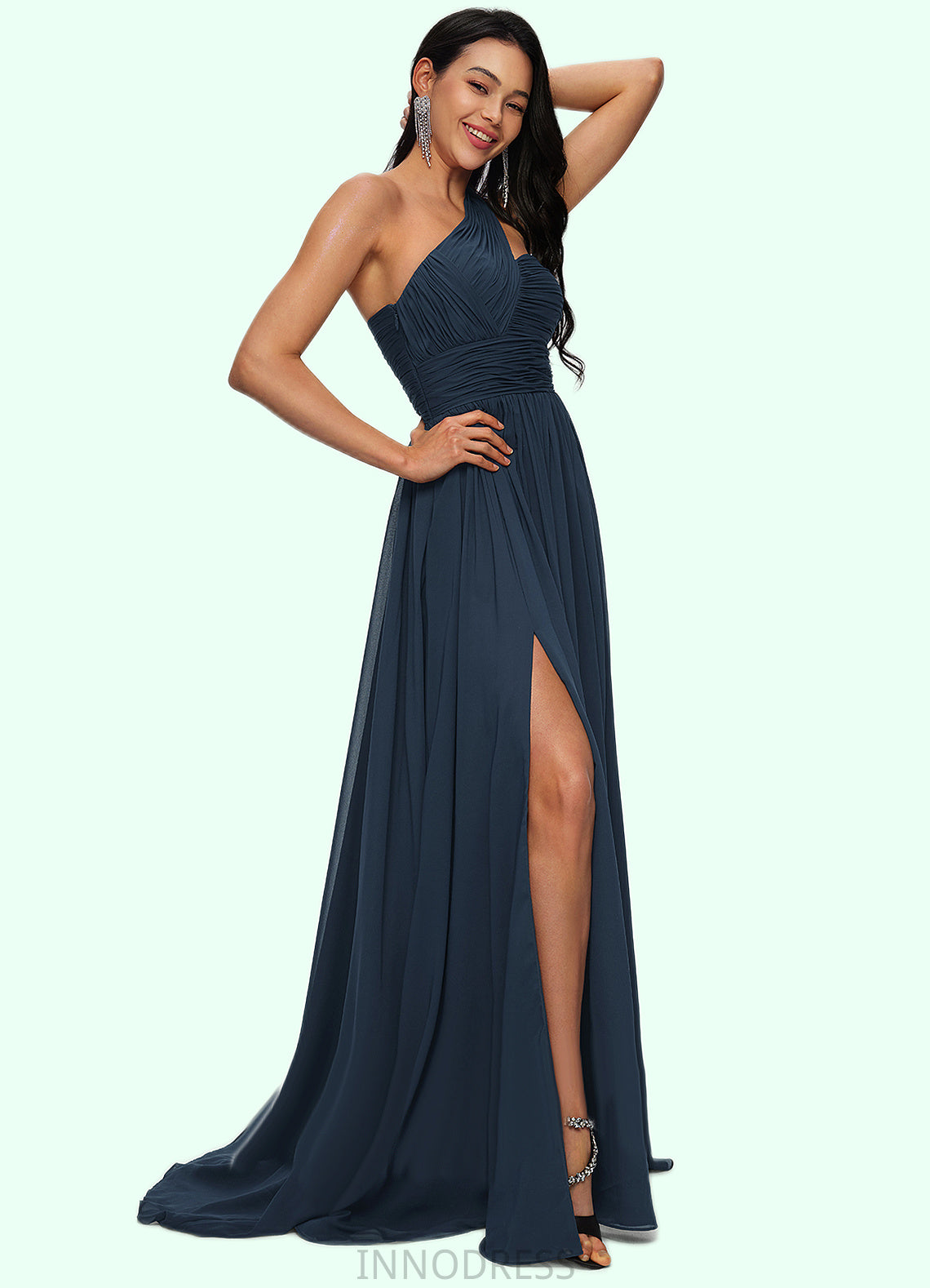 Ina A-line Asymmetrical Sweep Train Chiffon Prom Dresses With Pleated DPP0022212