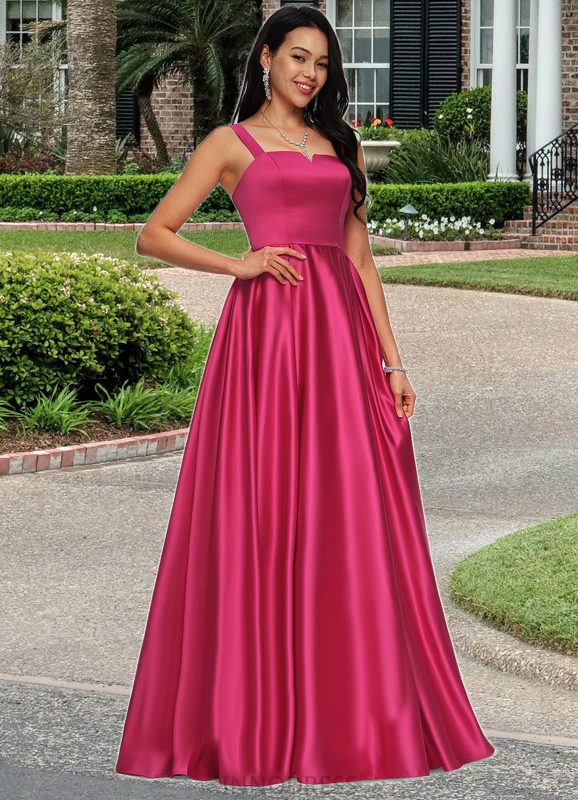 Thelma Ball-Gown/Princess V-Neck Sweep Train Satin Prom Dresses DPP0022215