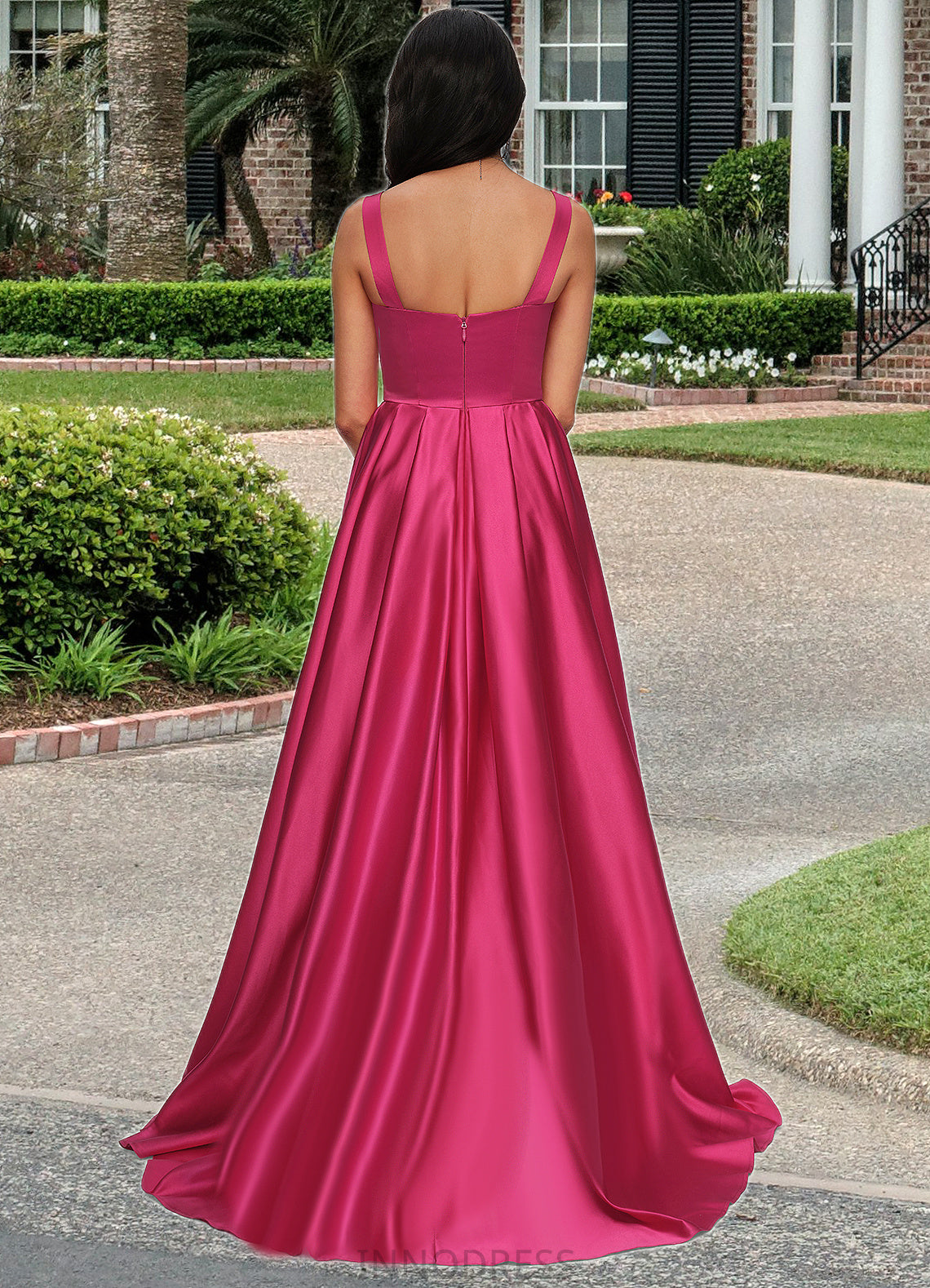 Thelma Ball-Gown/Princess V-Neck Sweep Train Satin Prom Dresses DPP0022215