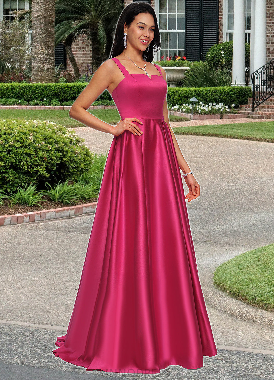 Thelma Ball-Gown/Princess V-Neck Sweep Train Satin Prom Dresses DPP0022215