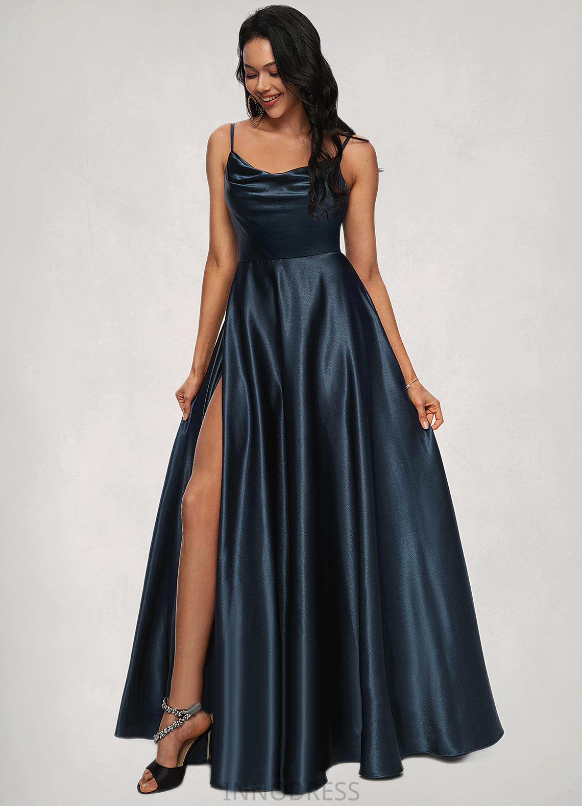 Skye A-line Cowl Floor-Length Stretch Satin Prom Dresses DPP0022216