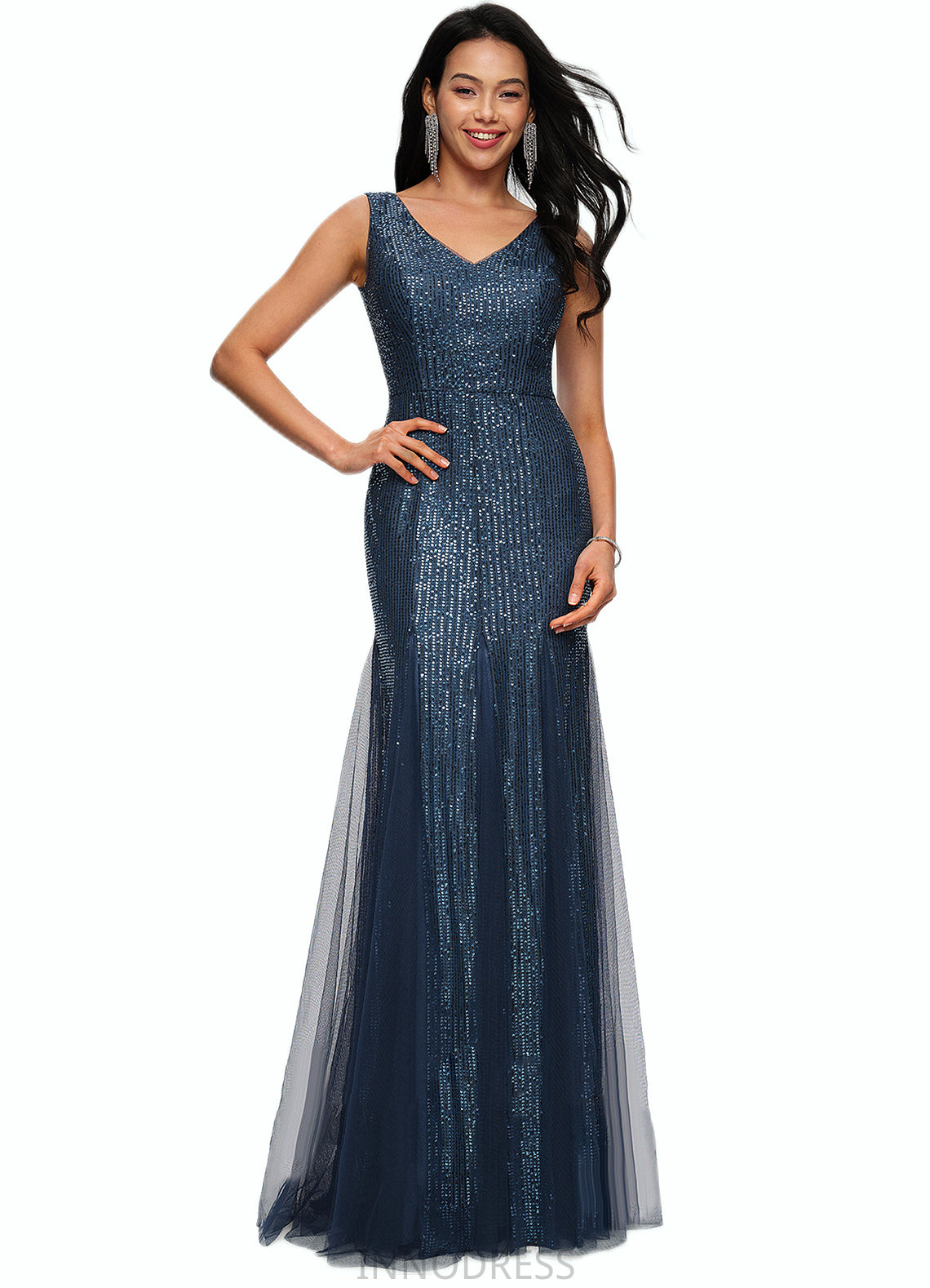 Pearl Sheath/Column V-Neck Floor-Length Sequin Prom Dresses DPP0022218