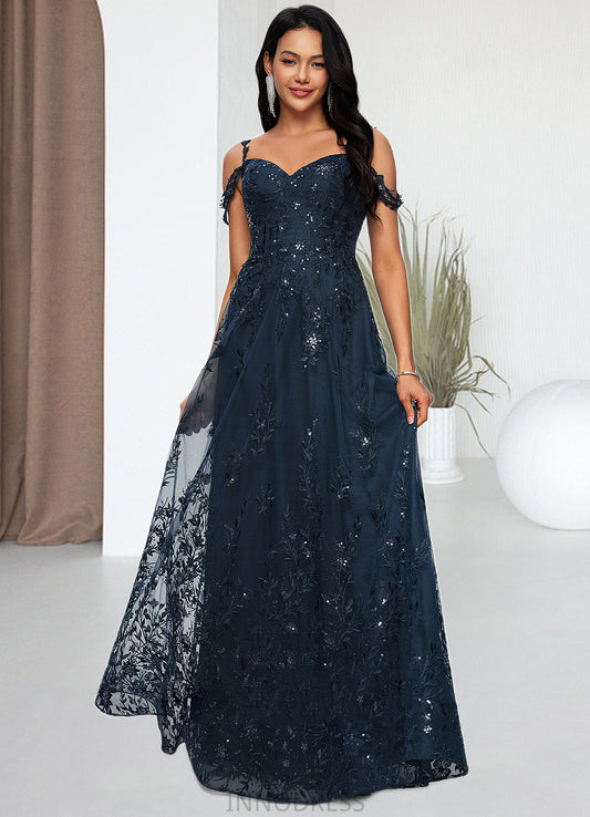 Louise A-line V-Neck Floor-Length Lace Prom Dresses With Sequins DPP0022222