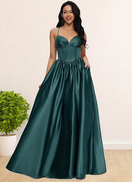 Viola Ball-Gown/Princess V-Neck Floor-Length Satin Prom Dresses With Pleated DPP0022230