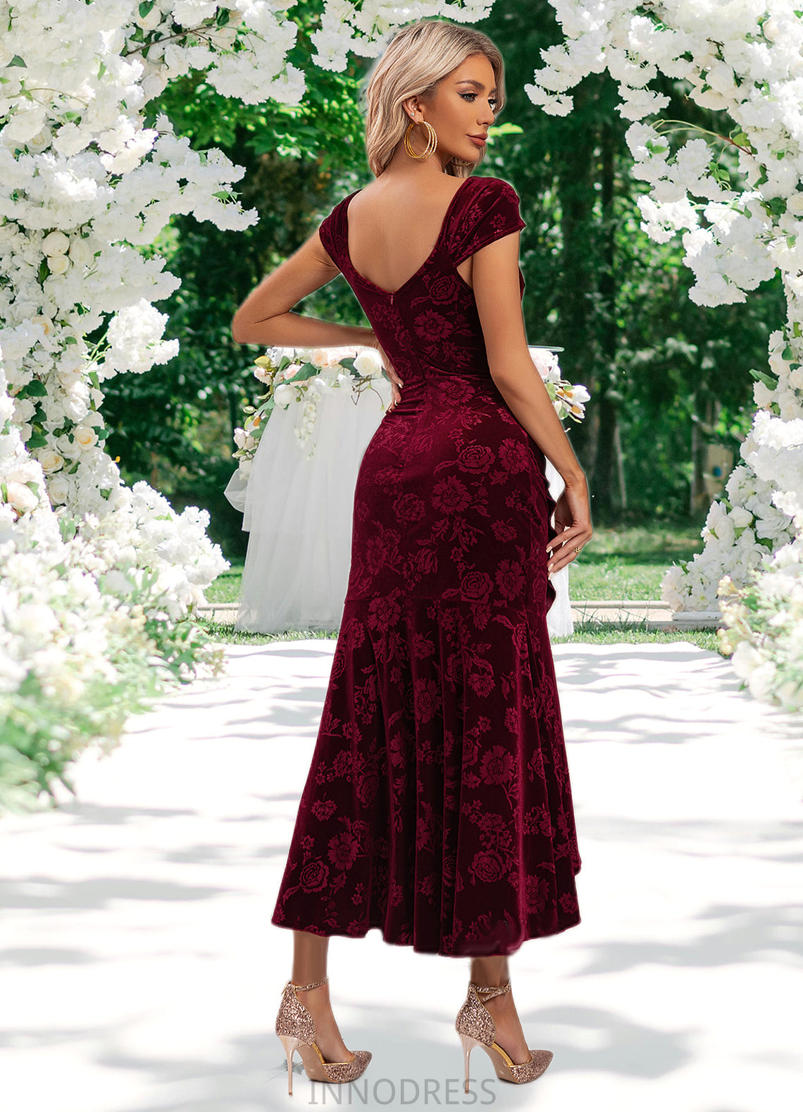 Natalie Flower Sweetheart Elegant Trumpet/Mermaid Velvet Asymmetrical Dresses DPP0022284