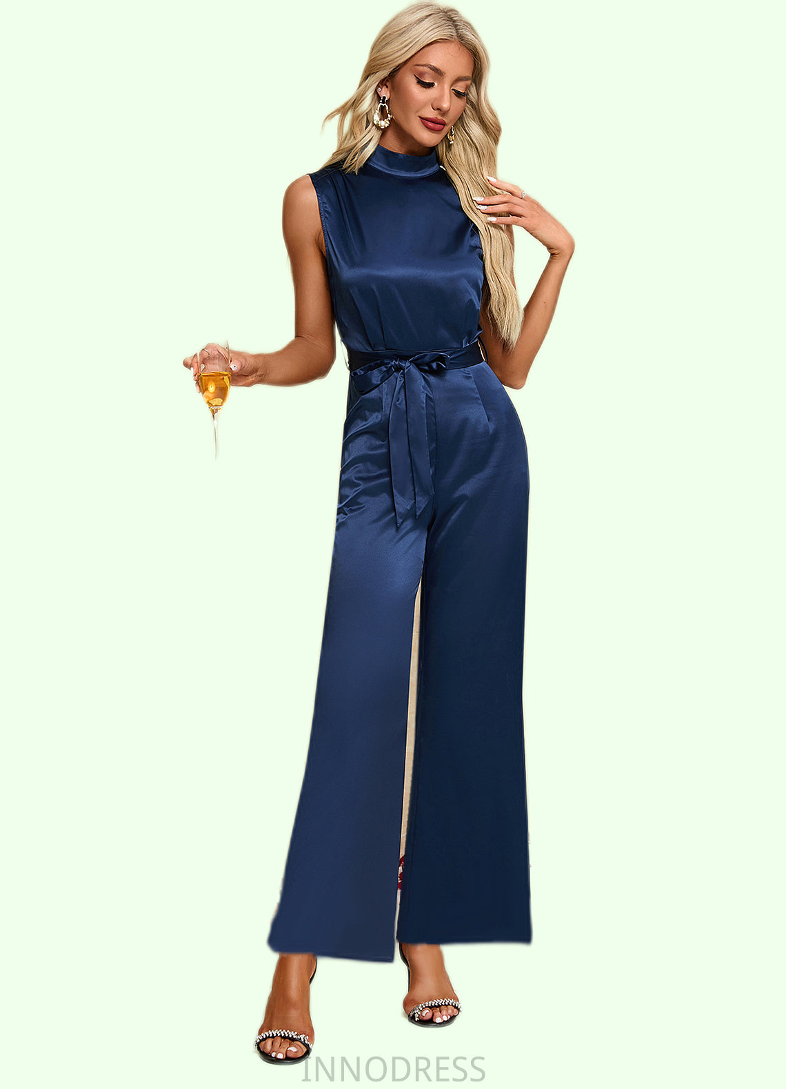 Reese High Neck Elegant Jumpsuit/Pantsuit Satin Maxi Dresses DPP0022324