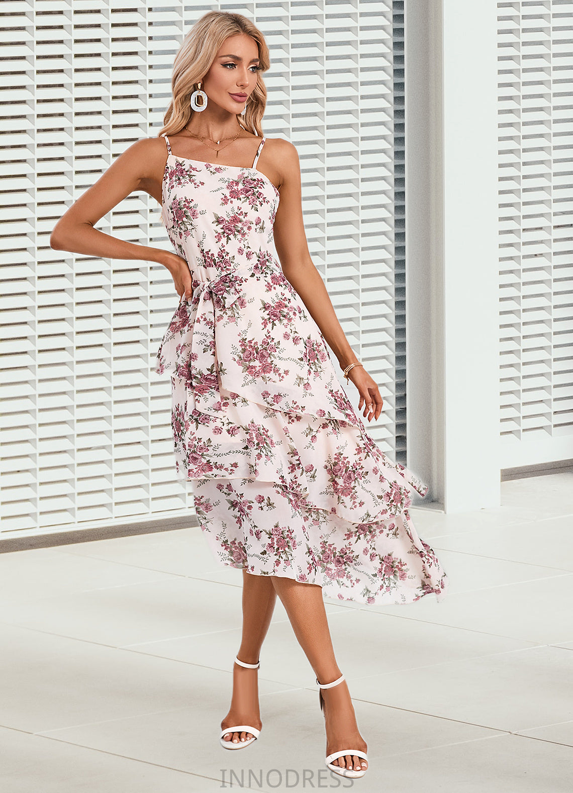 Abby Floral Print Asymmetrical Elegant A-line Chiffon Asymmetrical Dresses DPP0022338