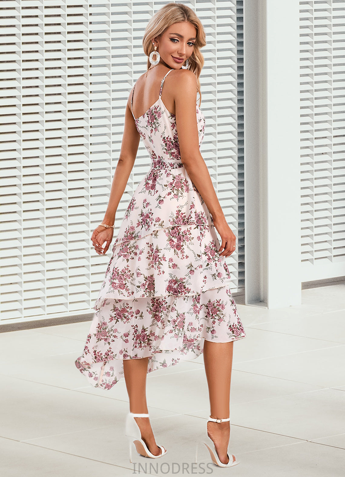 Abby Floral Print Asymmetrical Elegant A-line Chiffon Asymmetrical Dresses DPP0022338