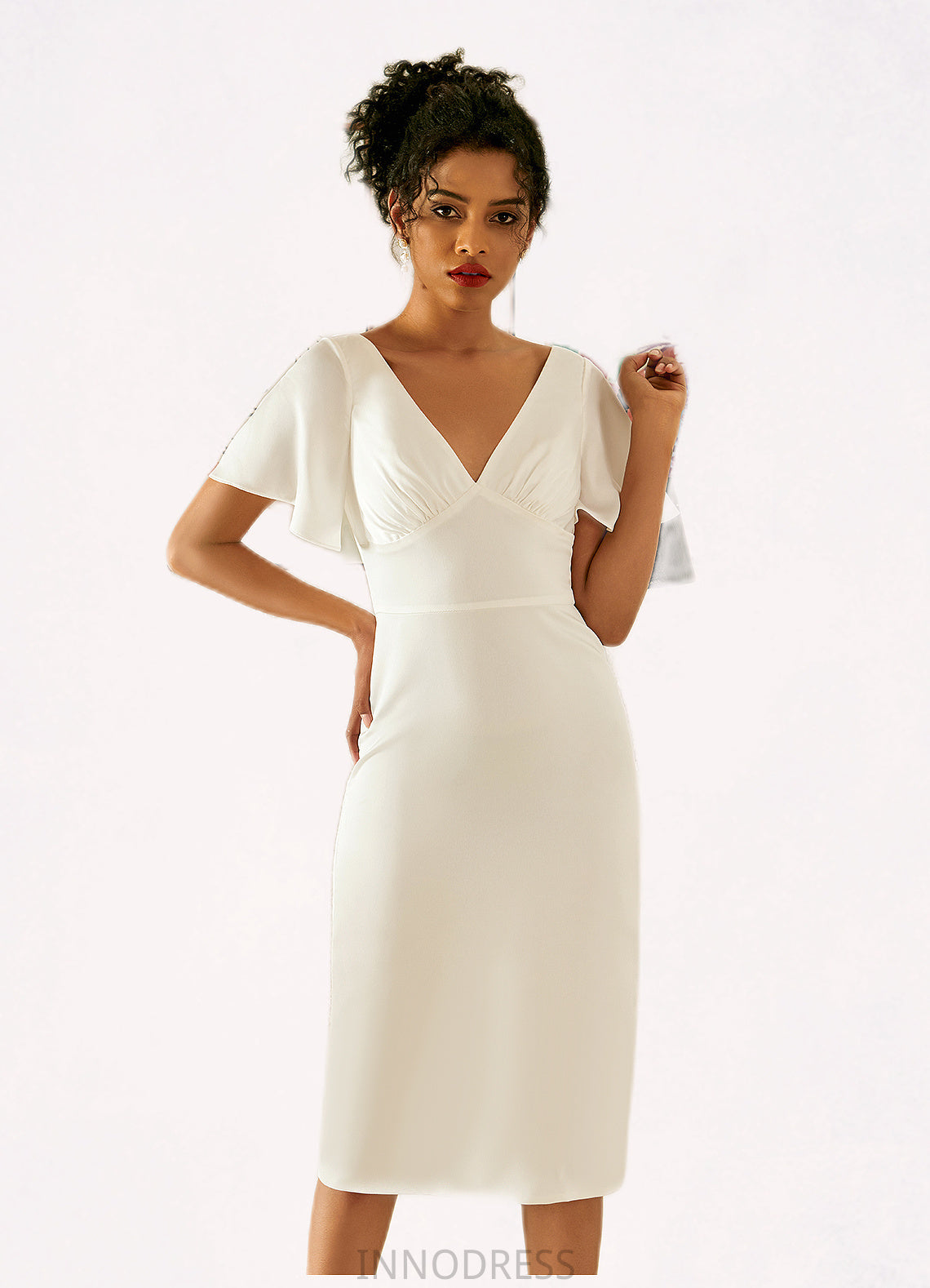 Sanaa V-Neck Elegant Bodycon Cotton Blends Midi Dresses DPP0022356