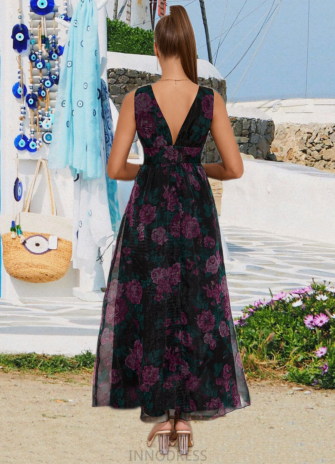 Guadalupe Floral Print V-Neck Elegant A-line Organza Maxi Dresses DPP0022406