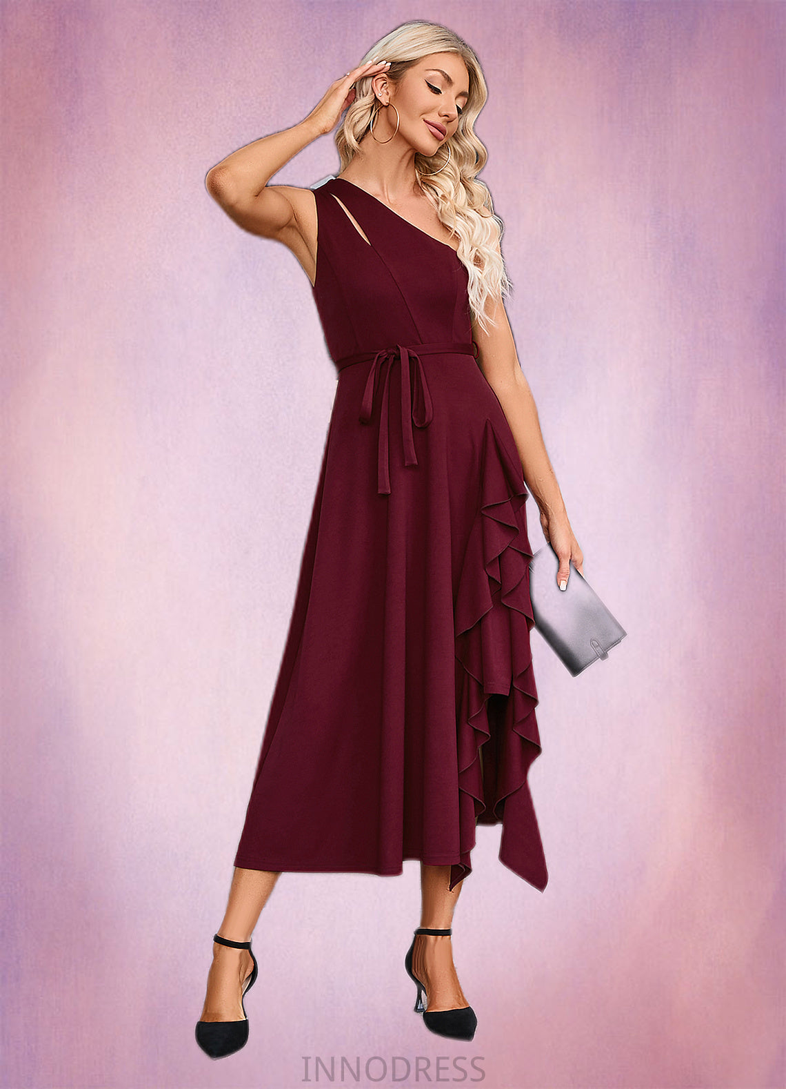 Karissa Cascading Ruffles One Shoulder Elegant A-line Cotton Blends Maxi Dresses DPP0022445