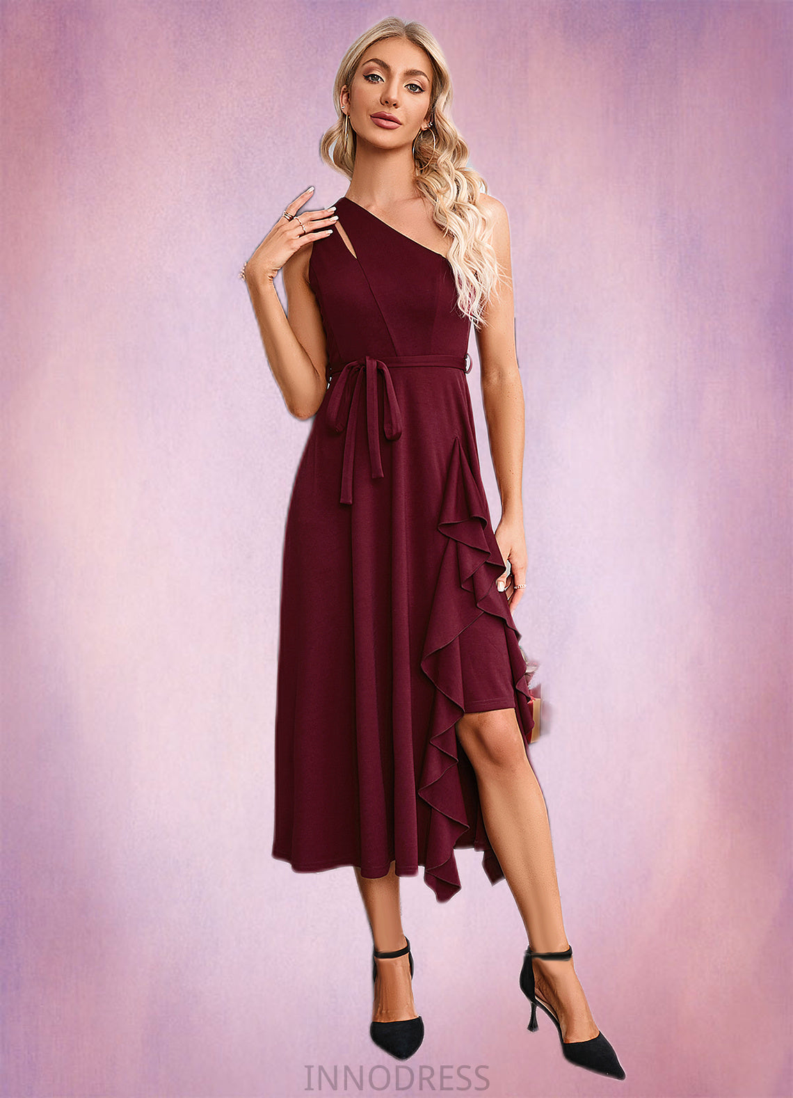 Karissa Cascading Ruffles One Shoulder Elegant A-line Cotton Blends Maxi Dresses DPP0022445