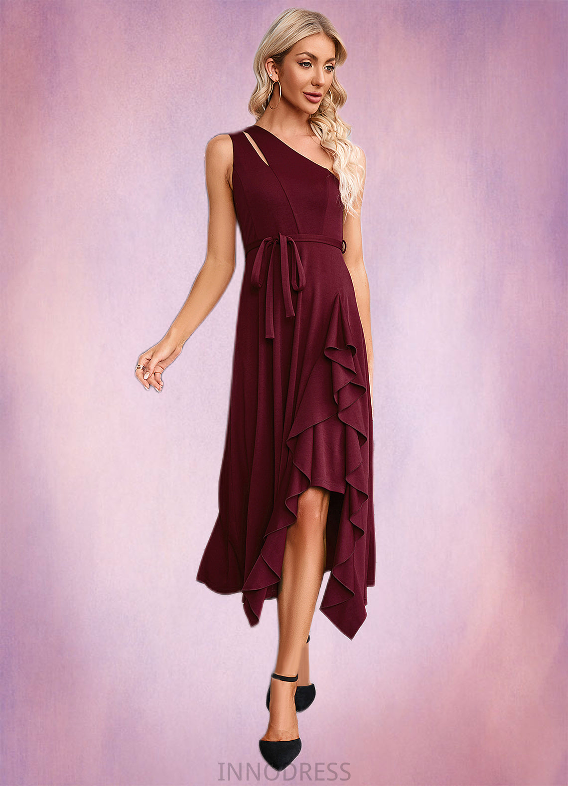 Karissa Cascading Ruffles One Shoulder Elegant A-line Cotton Blends Maxi Dresses DPP0022445