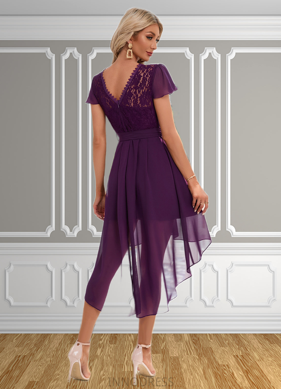 Angelique Cascading Ruffles Asymmetrical Elegant A-line Chiffon Ankle-Length Dresses DPP0022494