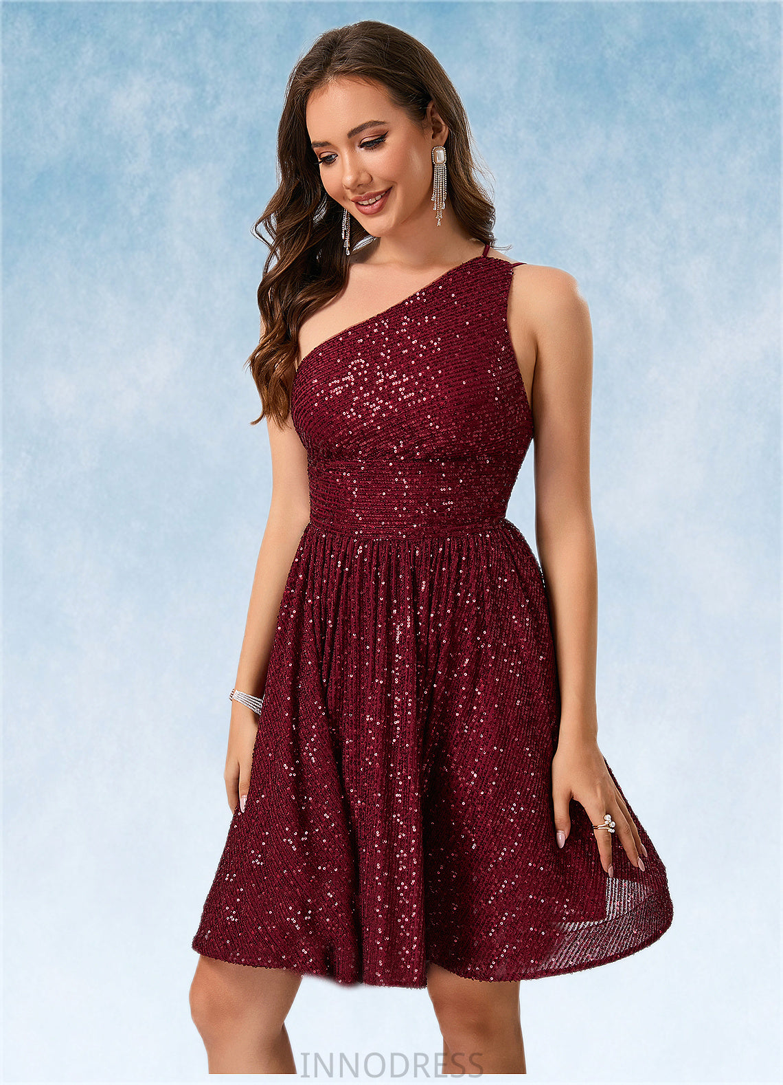 Alyvia Sequins One Shoulder A-line Sequin Dresses DPP0022545