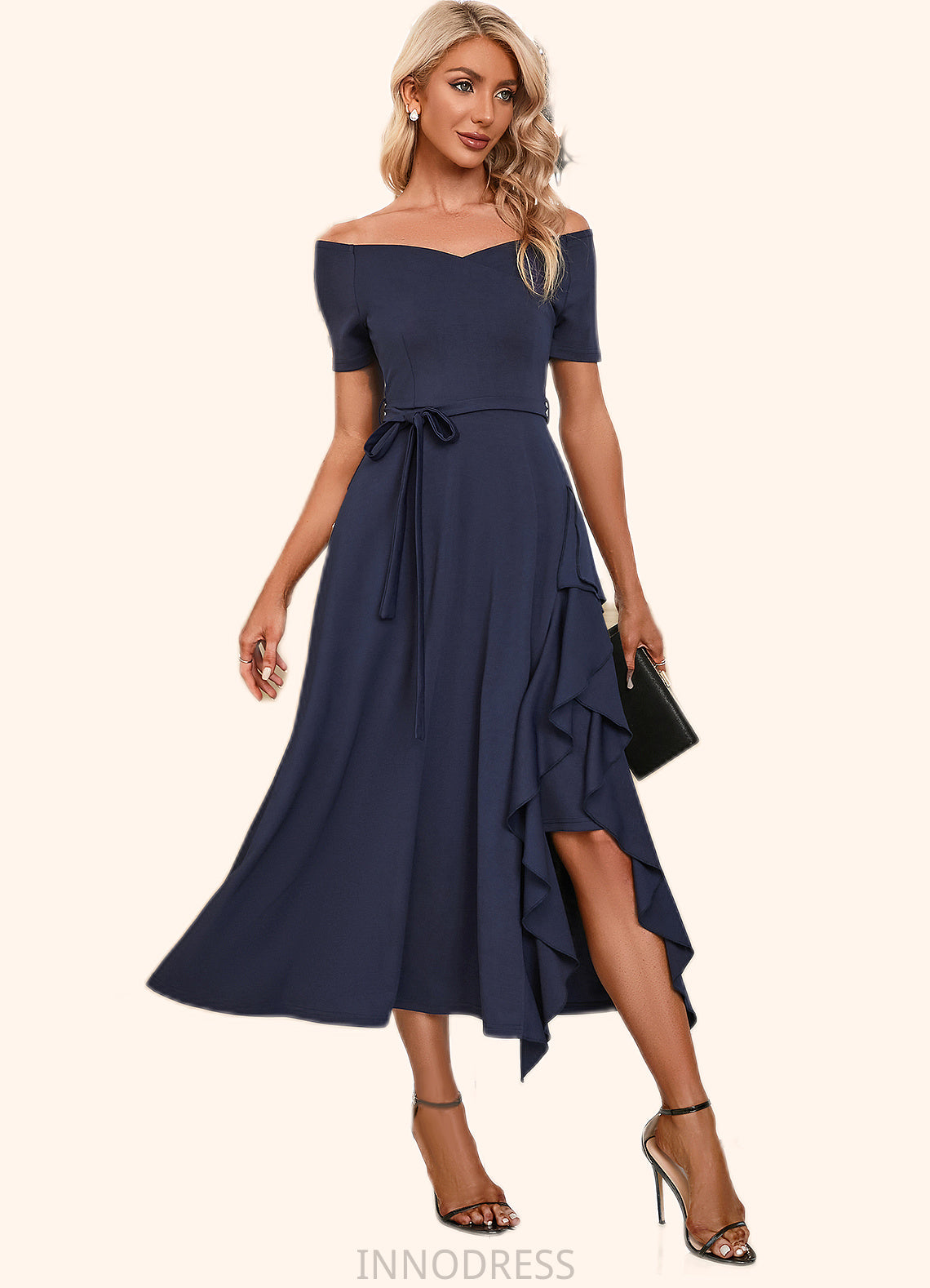 Mckenzie V-Neck Elegant A-line Cotton Blends Midi Dresses DPP0022561